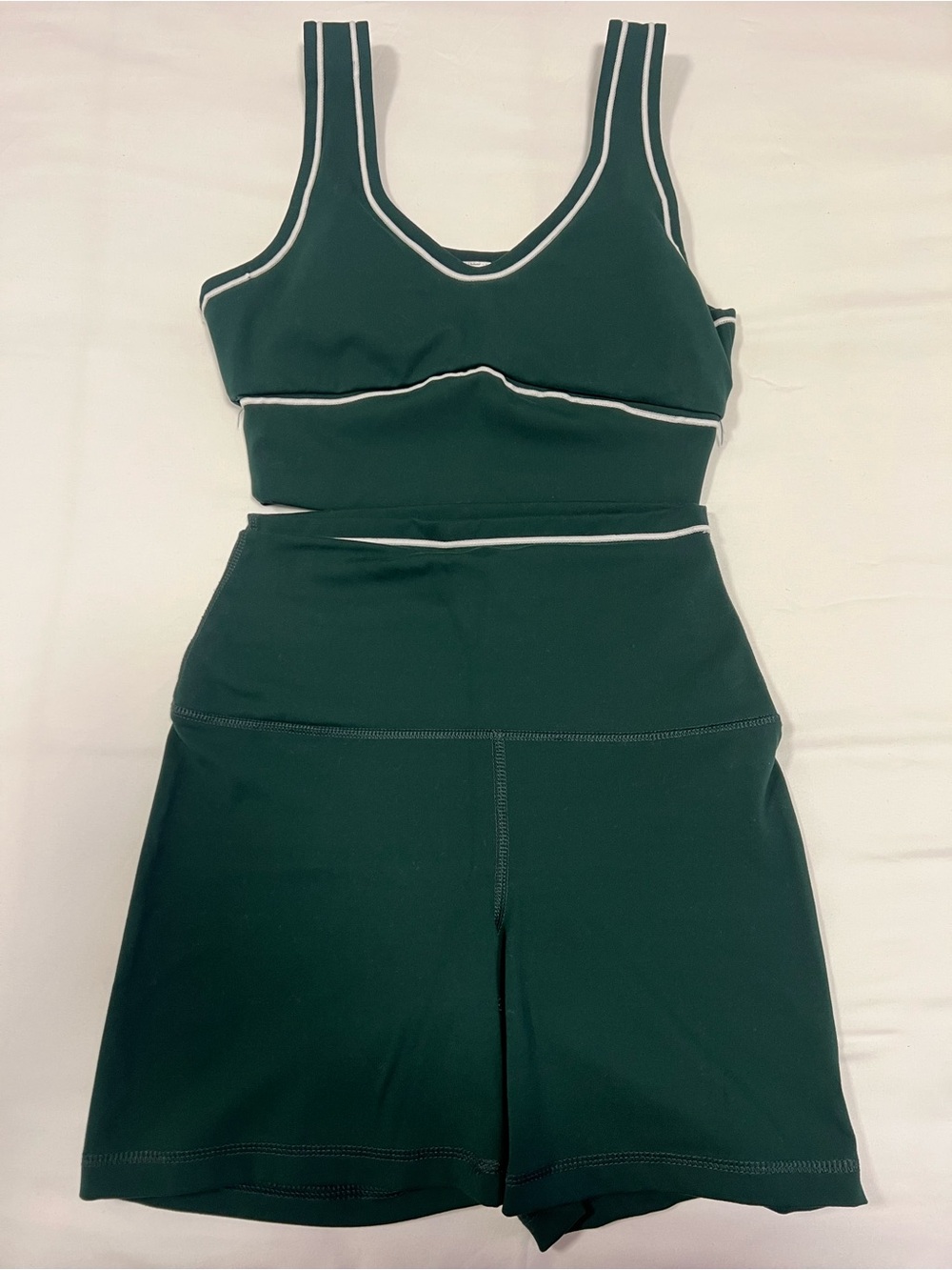 Yogalicious Forest Green Sports Bralette & High-Waist Shorts with White Trim